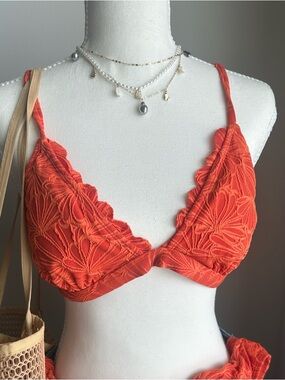Cupshe Bright Orange Embroidered Bikini Top